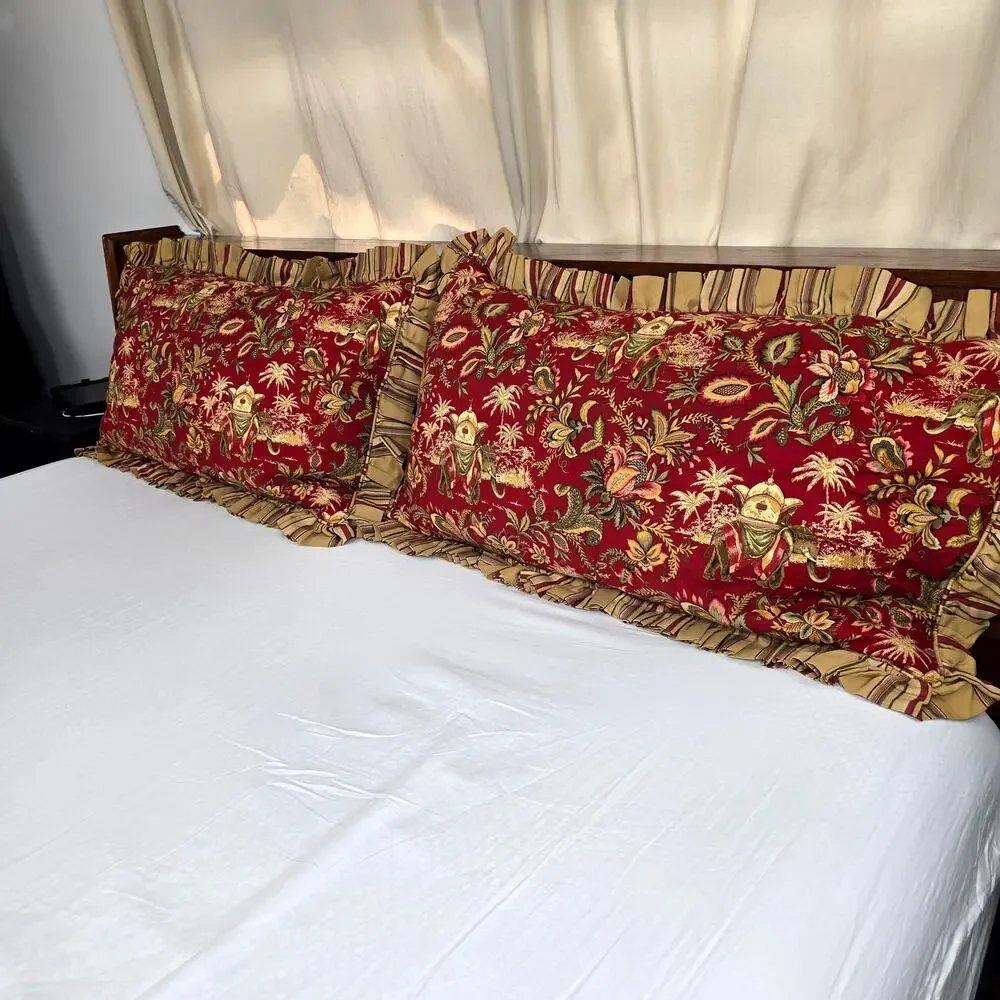 2 pc Custom King Size Tropical Jacobean Jungle Elephants Palm Trees Pillow Shams